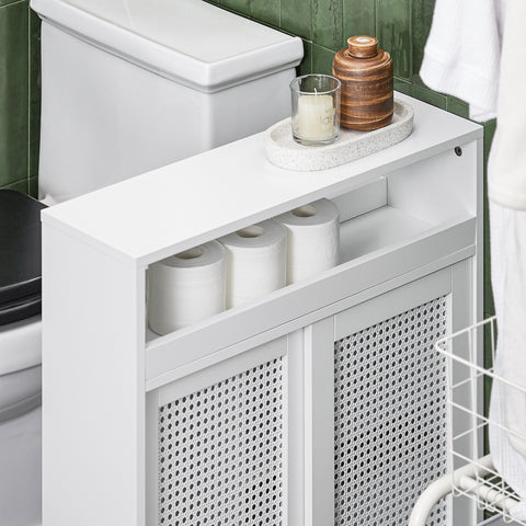 SoBuy BZR119-W Lage Kast, Badkamer Kast, Smalle Badkamerkast, Toiletkast, Toiletpapierhouder
