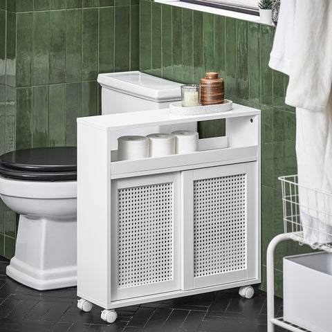 SoBuy BZR119-W Lage Kast, Badkamer Kast, Smalle Badkamerkast, Toiletkast, Toiletpapierhouder