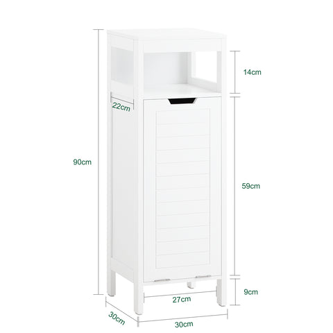 SoBuy BZR122-W Badkamerkast, Lage Kast, Smal Badkamerkastje, Badkamermeubel met 1 Kantelbare Wasmand