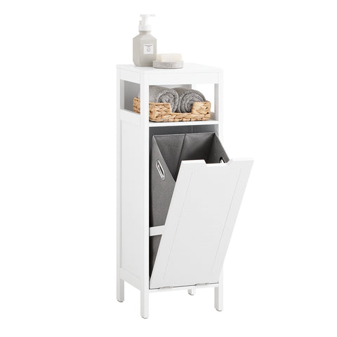 SoBuy BZR122-W Badkamerkast, Lage Kast, Smal Badkamerkastje, Badkamermeubel met 1 Kantelbare Wasmand