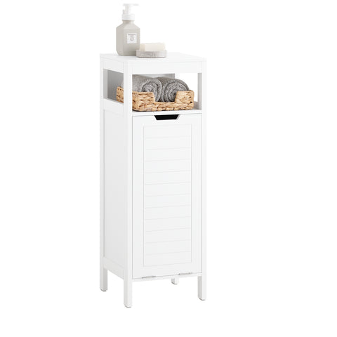 SoBuy BZR122-W Badkamerkast, Lage Kast, Smal Badkamerkastje, Badkamermeubel met 1 Kantelbare Wasmand