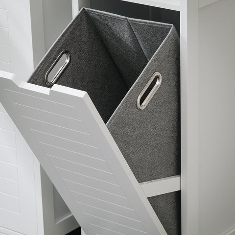 SoBuy BZR122-W Badkamerkast, Lage Kast, Smal Badkamerkastje, Badkamermeubel met 1 Kantelbare Wasmand