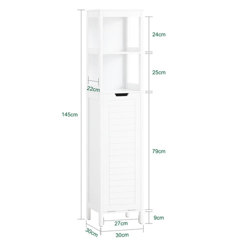 SoBuy BZR123-W Badkamer Kolomkast, Badkamerkast, Hoge Kast, Staande Kolomkast, Opbergkast Opbergplank met 2 Planken en 1 Wasmand
