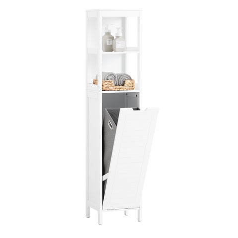 SoBuy BZR123-W Badkamer Kolomkast, Badkamerkast, Hoge Kast, Staande Kolomkast, Opbergkast Opbergplank met 2 Planken en 1 Wasmand