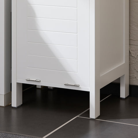 SoBuy BZR123-W Badkamer Kolomkast, Badkamerkast, Hoge Kast, Staande Kolomkast, Opbergkast Opbergplank met 2 Planken en 1 Wasmand