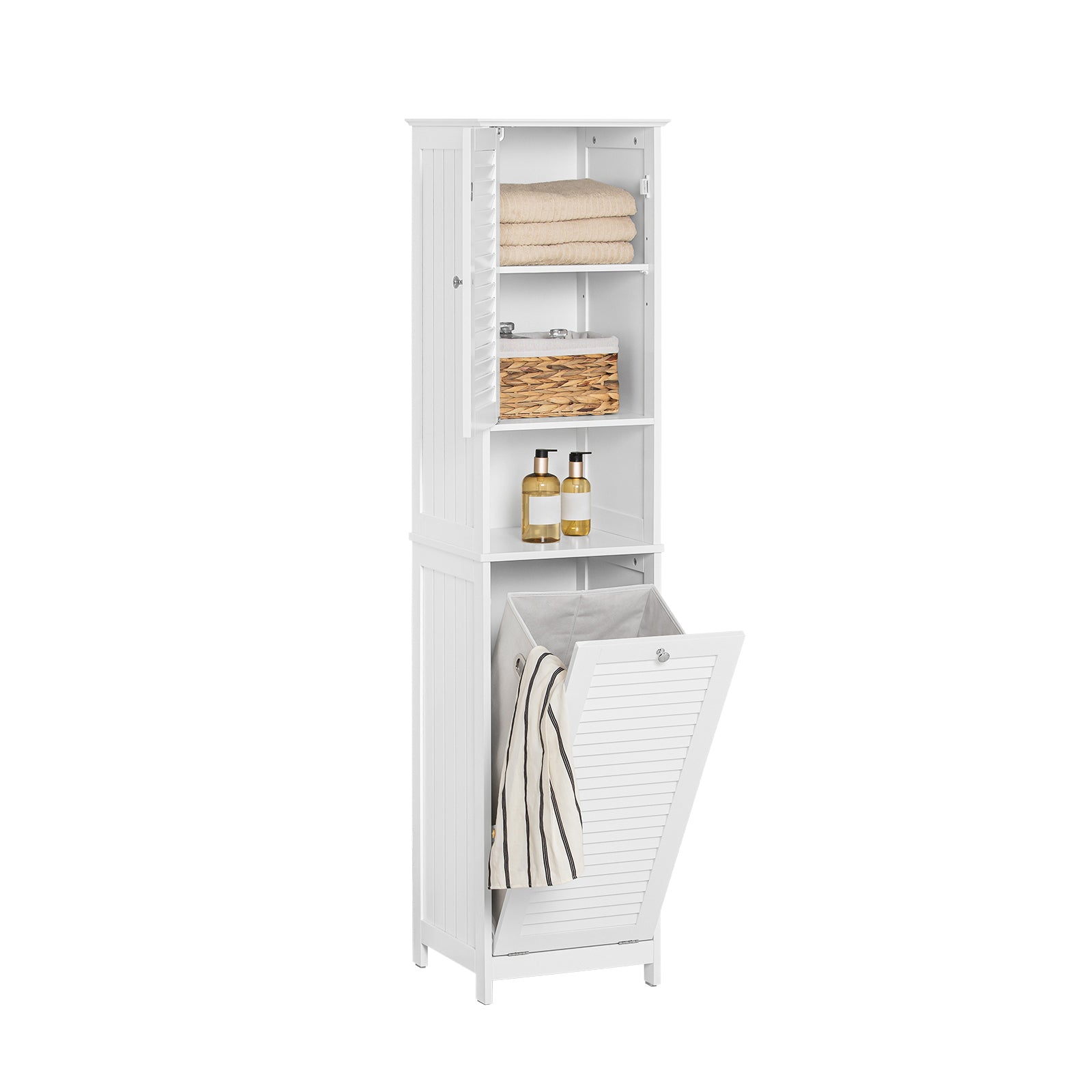 SoBuy Lage kast Kolomkast Opbergkast voor keuken, badkamer, toilet, badkamerkast met 1 deur en 3 planken Wit 48x24x96 cm, BZR39-W