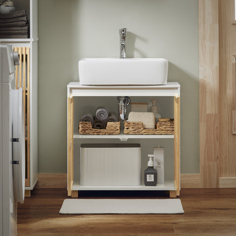 SoBuy BZR125-W Wastafel Onderkast, Wastafelmeubel, Badkamer Onderkast, Badkamerkast, Wastafelkast