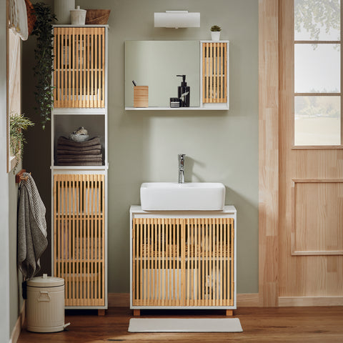 SoBuy BZR127-W Badkamer Kolomkast, Hoge Kast, Badkamerkast, Staande Kolomkast, Opbergkast Opbergplank