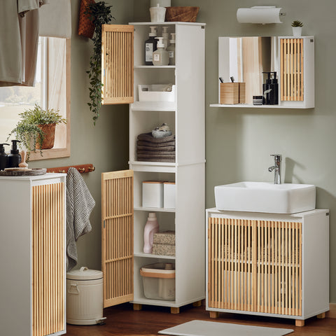 SoBuy BZR127-W Badkamer Kolomkast, Hoge Kast, Badkamerkast, Staande Kolomkast, Opbergkast Opbergplank