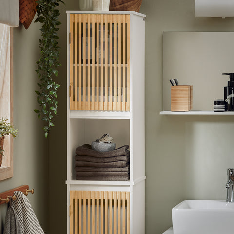 SoBuy BZR127-W Badkamer Kolomkast, Hoge Kast, Badkamerkast, Staande Kolomkast, Opbergkast Opbergplank