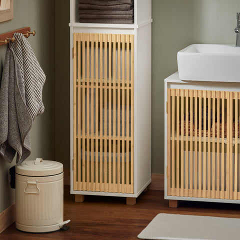 SoBuy BZR127-W Badkamer Kolomkast, Hoge Kast, Badkamerkast, Staande Kolomkast, Opbergkast Opbergplank