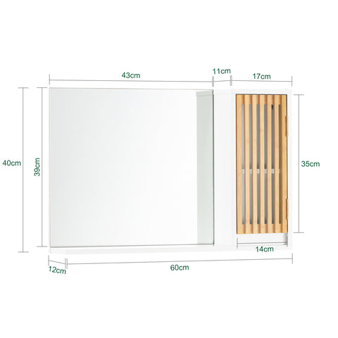 SoBuy BZR128-W Badkamerspiegelkast, Hoge Kast, Badkamer Hangkast, Wandcommode, Wandplank, Spiegelkast