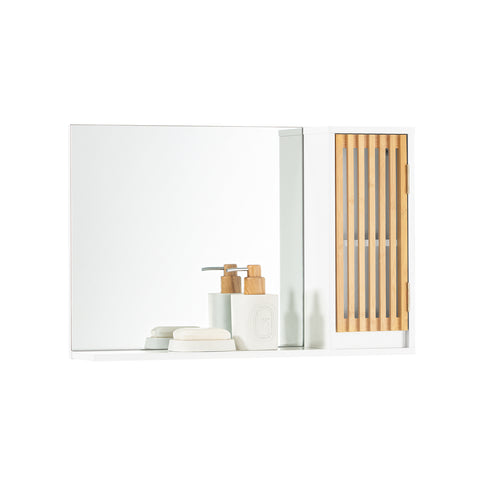 SoBuy BZR128-W Badkamerspiegelkast, Hoge Kast, Badkamer Hangkast, Wandcommode, Wandplank, Spiegelkast
