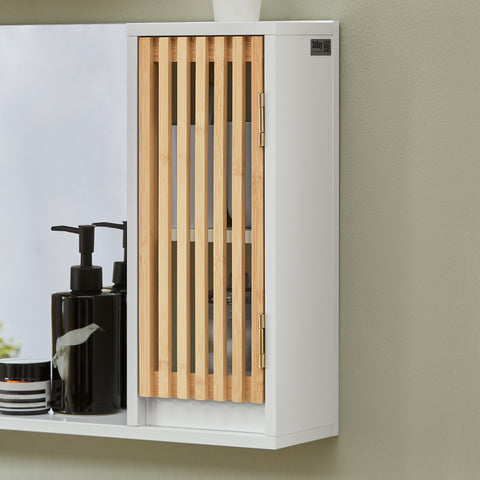 SoBuy BZR128-W Badkamerspiegelkast, Hoge Kast, Badkamer Hangkast, Wandcommode, Wandplank, Spiegelkast