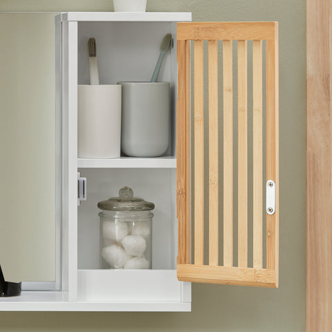 SoBuy BZR128-W Badkamerspiegelkast, Hoge Kast, Badkamer Hangkast, Wandcommode, Wandplank, Spiegelkast