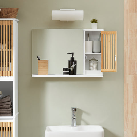 SoBuy BZR128-W Badkamerspiegelkast, Hoge Kast, Badkamer Hangkast, Wandcommode, Wandplank, Spiegelkast
