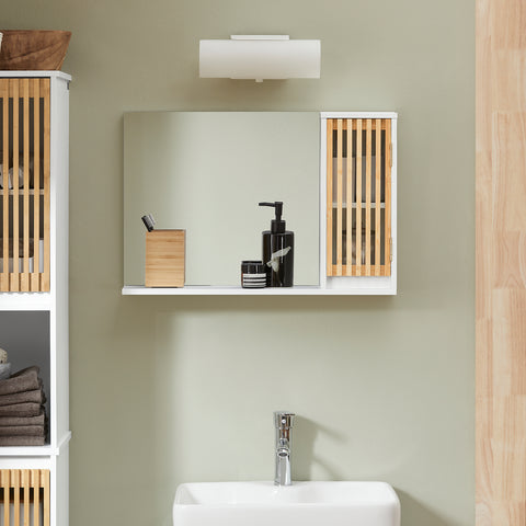 SoBuy BZR128-W Badkamerspiegelkast, Hoge Kast, Badkamer Hangkast, Wandcommode, Wandplank, Spiegelkast