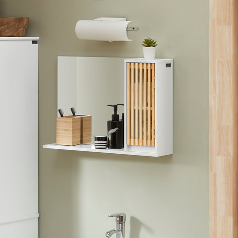 SoBuy BZR128-W Badkamerspiegelkast, Hoge Kast, Badkamer Hangkast, Wandcommode, Wandplank, Spiegelkast