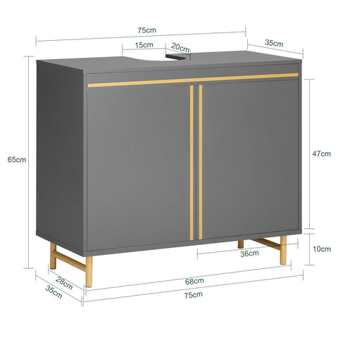 SoBuy BZR129-HG Wastafel Onderkast, Wastafelmeubel, Badkamerkast, Badkamer Onderkast, Wastafelkast
