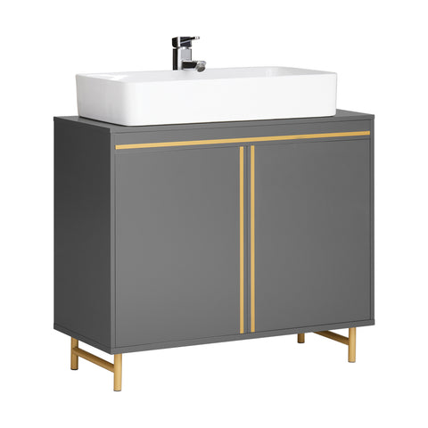 SoBuy BZR129-HG Wastafel Onderkast, Wastafelmeubel, Badkamerkast, Badkamer Onderkast, Wastafelkast