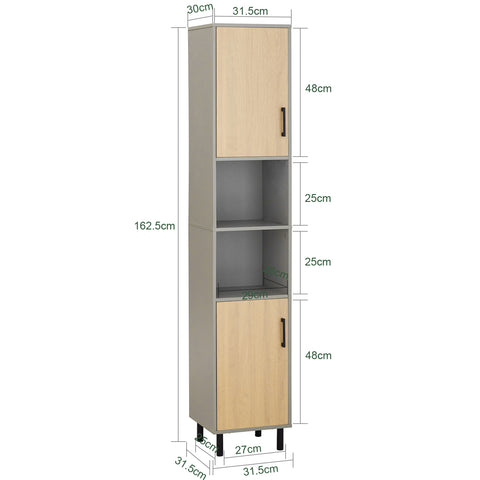 SoBuy BZR131-NG Badkamer Kolomkast,  Hoge Kast,Opbergkast Opbergplank met 2 Verstelbare Plankdeuren