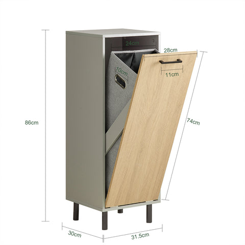 SoBuy BZR132-NG Badkamerkast, Lage Kast, Smal Badkamerkastje, Halfhoge Opbergkast, Opbergplank, Badkamermeubel met 1 Kantelbare Wasmand