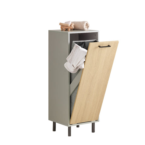 SoBuy BZR132-NG Badkamerkast, Lage Kast, Smal Badkamerkastje, Halfhoge Opbergkast, Opbergplank, Badkamermeubel met 1 Kantelbare Wasmand