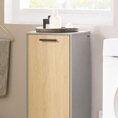 SoBuy BZR132-NG Badkamerkast, Lage Kast, Smal Badkamerkastje, Halfhoge Opbergkast, Opbergplank, Badkamermeubel met 1 Kantelbare Wasmand