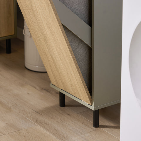 SoBuy BZR132-NG Badkamerkast, Lage Kast, Smal Badkamerkastje, Halfhoge Opbergkast, Opbergplank, Badkamermeubel met 1 Kantelbare Wasmand