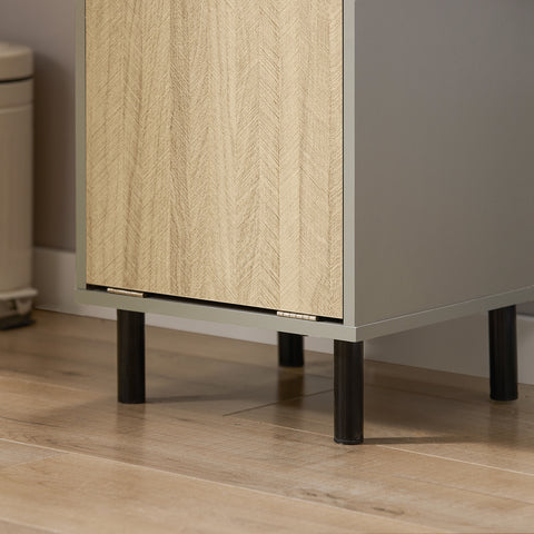 SoBuy BZR132-NG Badkamerkast, Lage Kast, Smal Badkamerkastje, Halfhoge Opbergkast, Opbergplank, Badkamermeubel met 1 Kantelbare Wasmand