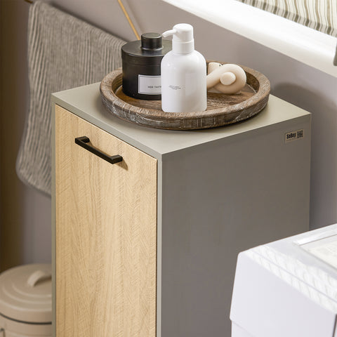 SoBuy BZR132-NG Badkamerkast, Lage Kast, Smal Badkamerkastje, Halfhoge Opbergkast, Opbergplank, Badkamermeubel met 1 Kantelbare Wasmand