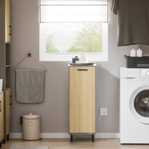 SoBuy BZR132-NG Badkamerkast, Lage Kast, Smal Badkamerkastje, Halfhoge Opbergkast, Opbergplank, Badkamermeubel met 1 Kantelbare Wasmand