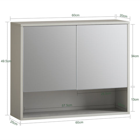 SoBuy BZR134-NG Spiegelkast, Hoge Kast, Hangkast, Badkamer Wandkast, Wandcommode, Wandplank,  met 2 Deuren en 1 Plank