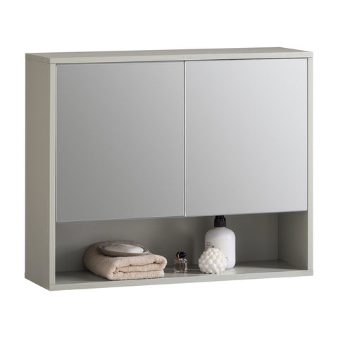 SoBuy BZR134-NG Spiegelkast, Hoge Kast, Hangkast, Badkamer Wandkast, Wandcommode, Wandplank,  met 2 Deuren en 1 Plank