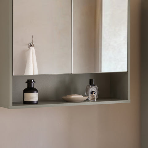 SoBuy BZR134-NG Spiegelkast, Hoge Kast, Hangkast, Badkamer Wandkast, Wandcommode, Wandplank,  met 2 Deuren en 1 Plank