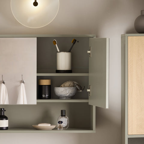 SoBuy BZR134-NG Spiegelkast, Hoge Kast, Hangkast, Badkamer Wandkast, Wandcommode, Wandplank,  met 2 Deuren en 1 Plank