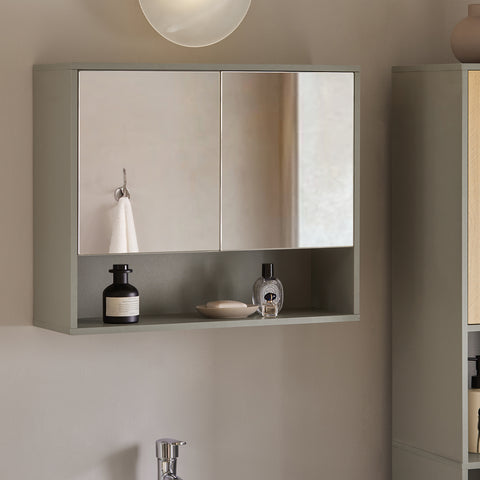 SoBuy BZR134-NG Spiegelkast, Hoge Kast, Hangkast, Badkamer Wandkast, Wandcommode, Wandplank,  met 2 Deuren en 1 Plank