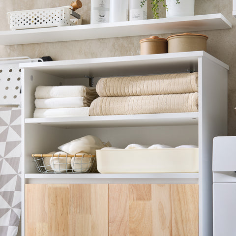 SoBuy BZR143-WN Badkamermeubel met afneembare wasbak, commode, voor badkamer, toiletkast met 3 vakken en 1 wasmand