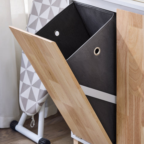 SoBuy BZR143-WN Badkamermeubel met afneembare wasbak, commode, voor badkamer, toiletkast met 3 vakken en 1 wasmand