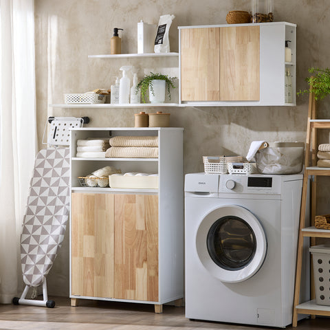 SoBuy BZR143-WN Badkamermeubel met afneembare wasbak, commode, voor badkamer, toiletkast met 3 vakken en 1 wasmand