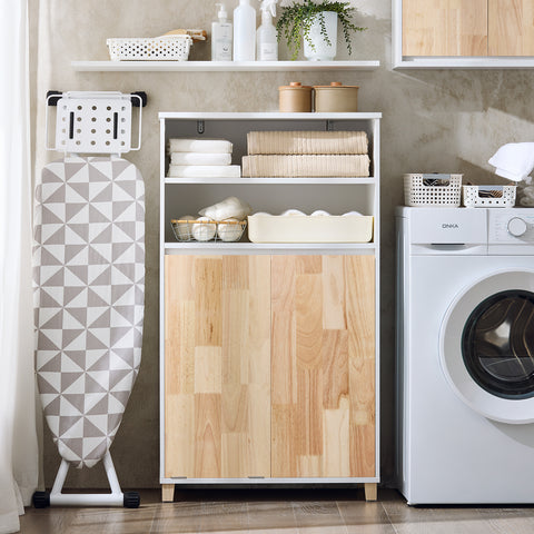 SoBuy BZR143-WN Badkamermeubel met afneembare wasbak, commode, voor badkamer, toiletkast met 3 vakken en 1 wasmand