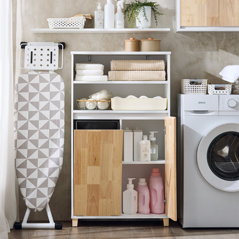 SoBuy BZR143-WN Badkamermeubel met afneembare wasbak, commode, voor badkamer, toiletkast met 3 vakken en 1 wasmand