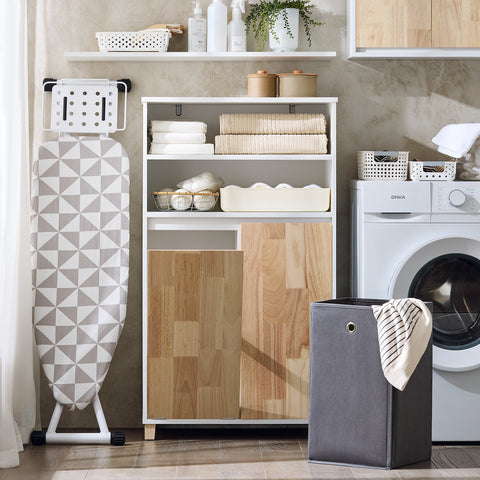 SoBuy BZR143-WN Badkamermeubel met afneembare wasbak, commode, voor badkamer, toiletkast met 3 vakken en 1 wasmand