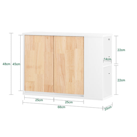 SoBuy BZR144-WN Wandkast, opbergkast, hangkast, badkamer, hoge kast met 2 deuren, zij- en open rek, 68 x 20 x 48 cm
