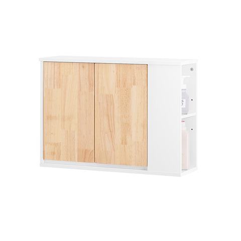SoBuy BZR144-WN Wandkast, opbergkast, hangkast, badkamer, hoge kast met 2 deuren, zij- en open rek, 68 x 20 x 48 cm