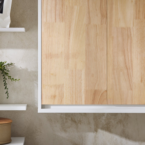 SoBuy BZR144-WN Wandkast, opbergkast, hangkast, badkamer, hoge kast met 2 deuren, zij- en open rek, 68 x 20 x 48 cm