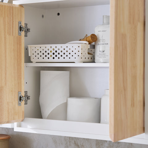 SoBuy BZR144-WN Wandkast, opbergkast, hangkast, badkamer, hoge kast met 2 deuren, zij- en open rek, 68 x 20 x 48 cm