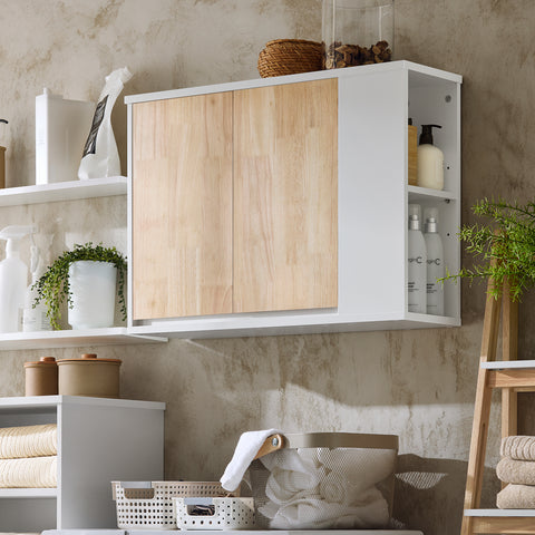 SoBuy BZR144-WN Wandkast, opbergkast, hangkast, badkamer, hoge kast met 2 deuren, zij- en open rek, 68 x 20 x 48 cm