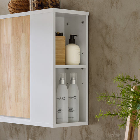 SoBuy BZR144-WN Wandkast, opbergkast, hangkast, badkamer, hoge kast met 2 deuren, zij- en open rek, 68 x 20 x 48 cm