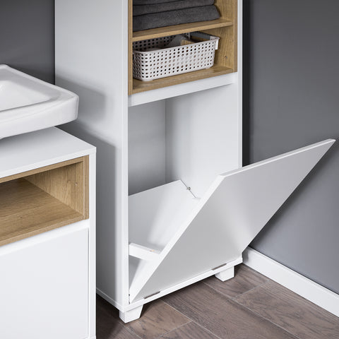 SoBuy BZR146-W Badkamerkast met wasmand Opbergmeubel badkamer